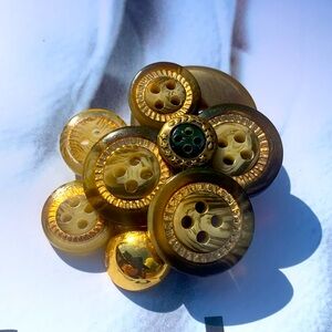 Green button brooch handmade